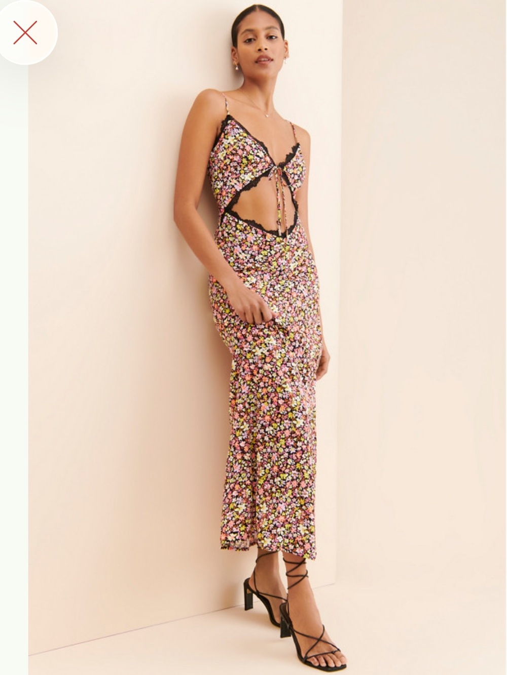 AFRM Olivier Lace Cutout Floral Maxi Dress Black Sz medium